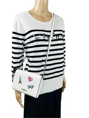 Karl Lagerfeld Parisian themed knit top Sz M and handbag 8" x 6" Combo Deal OUI!